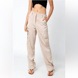 Olivaceous Cream Silk Cargo Pants Relaxed Fit